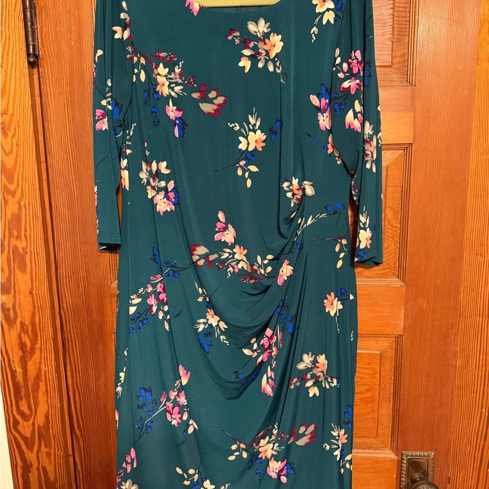 Jessica Howard Teal Floral 3/4 Sleeve Dress